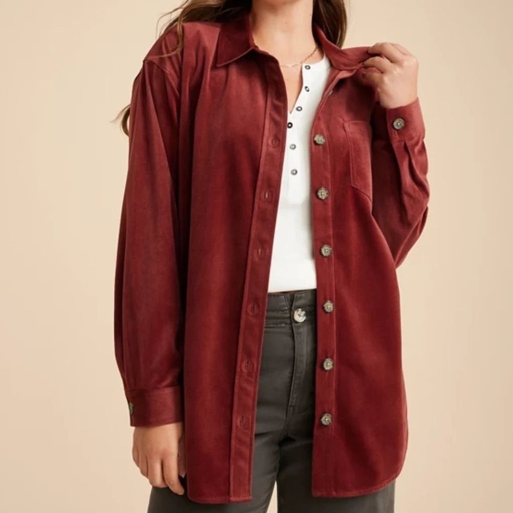 Maurices Velvet Button Up Shirt XXL Burgundy Grunge Soft Goth Dark Academia‎